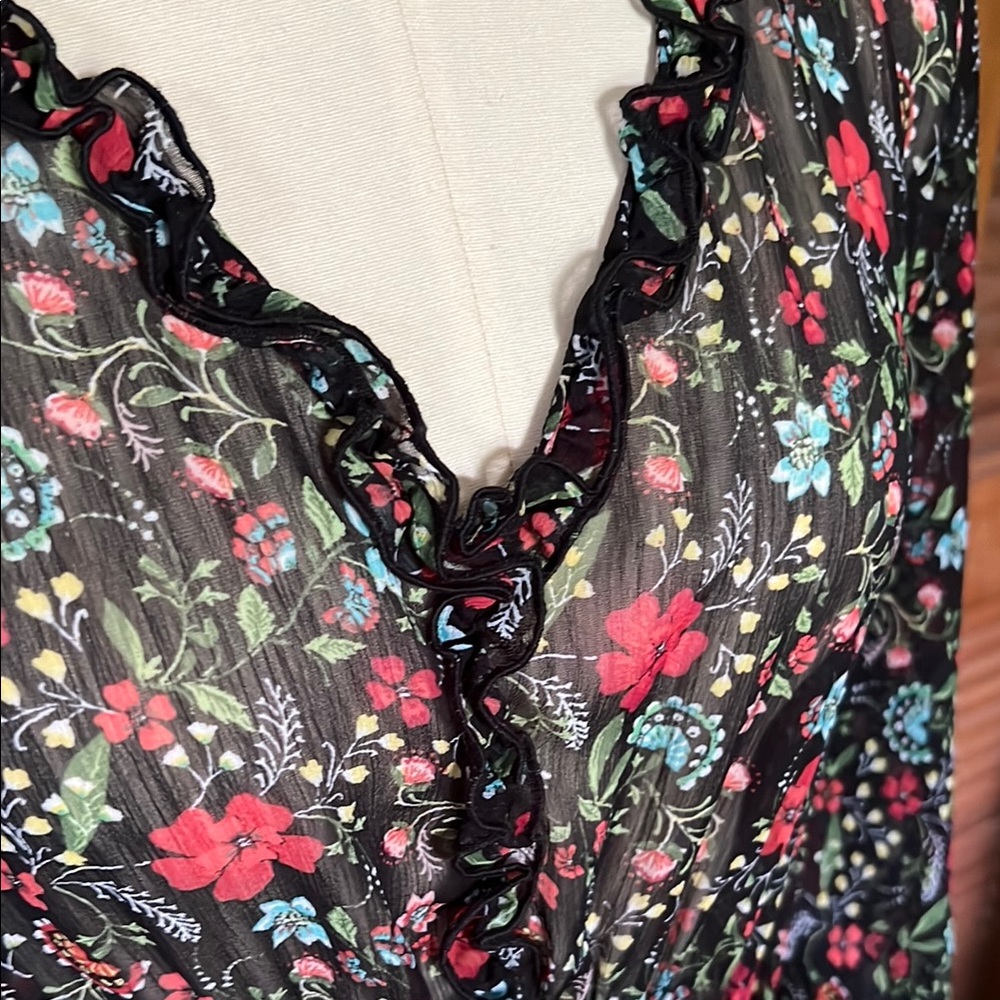 Floral Sheer Black Maxi Dress L - Picture 2 of 6